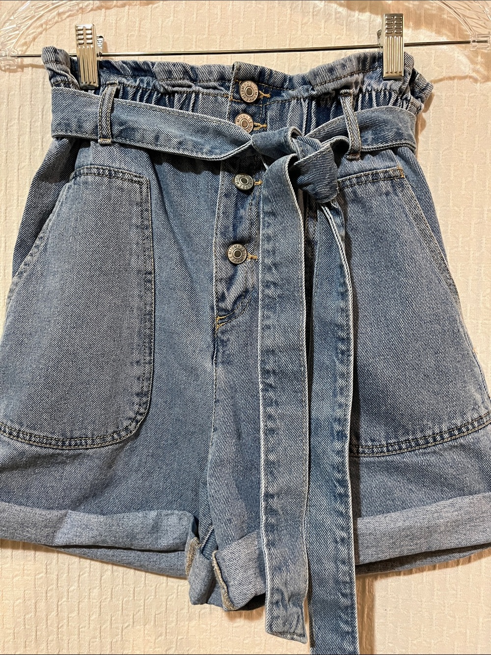 NEW LOVE TREE DENIM Women’s High Waist Shorts - Button Fly - Tie - 4 Pockets - S